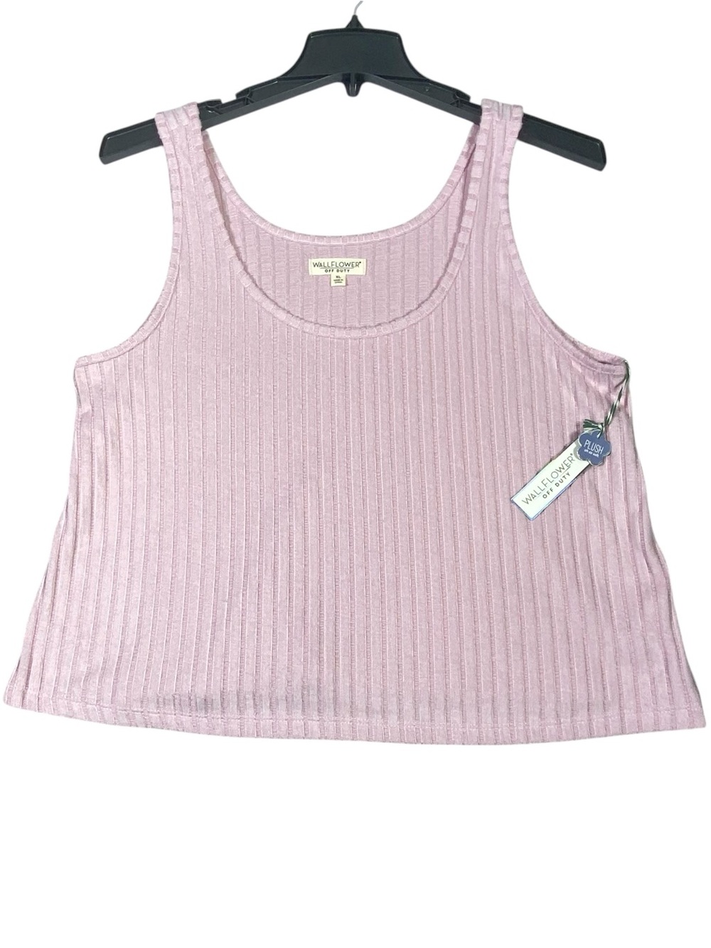 Wallflower Off Duty Plush Tank Top Women's XL Pink Ribbed Cropped Scoop Neck NWT